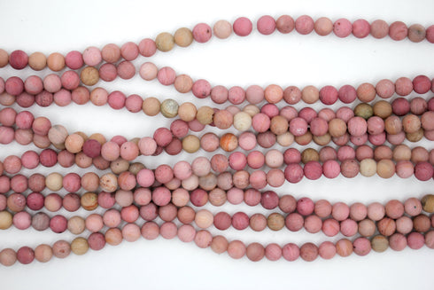 Matte Rhodonite Gemstone Beads, 6mm, Round